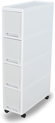 Narrow Slim Rolling Storage Cart and Organizer, 7.1 inches Kitchen Storage Cabinet Beside Fridge Small Plastic Rolling Shelf with Drawers for Bathroom