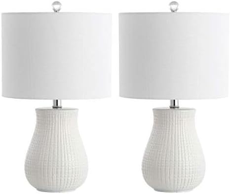 SAFAVIEH Lighting Collection – Dayton Set of 2 White Ceramic Table Lamps with Chrome Accents, 21-Inch Bedroom or Living Room Lamps, LED Bulbs Included (TBL4140A-SET2)