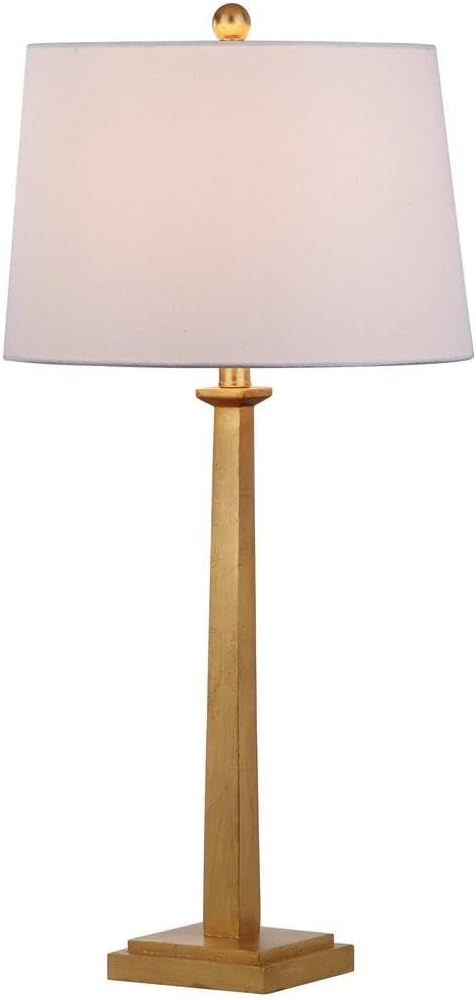 SAFAVIEH Lighting Collection – Andino Set of 2 Gold Leaf Table Lamps with White Drum Shades, 32-Inch Bedroom or Living Room Lamps, LED Bulbs Included (TBL4024A-SET2)