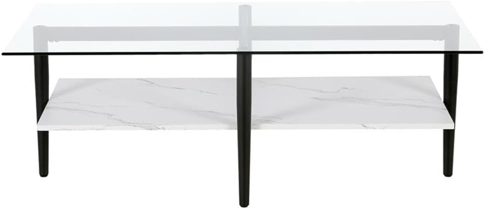 Otto 47'' Wide Rectangular Coffee Table with Faux Marble Shelf in Blackened Bronze/Faux Marble