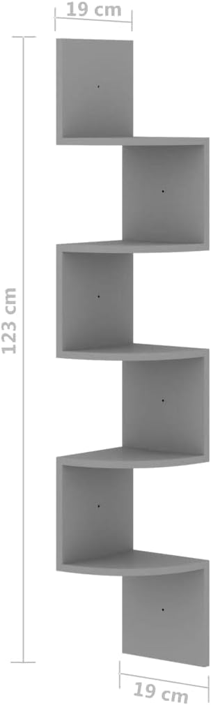 Wall Corner Shelf,Floating Shelves for Wall Storage,Hanging Book Shelves for Living Room, Bedroom, Office,Display Shelves,High Gloss Black 7.5'x7.5'x48.4' Chipboard (Grey 7.5' x 7.5'