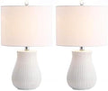SAFAVIEH Lighting Collection – Dayton Set of 2 White Ceramic Table Lamps with Chrome Accents, 21-Inch Bedroom or Living Room Lamps, LED Bulbs Included (TBL4140A-SET2)