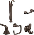 Moen Voss 695ORB Floor Mount Tub Filler with Handshower & Bathroom Hardware Set - Double Post TP Holder, Double Robe Hook, Towel Ring & 24-Inch Towel Bar, Oil-Rubbed Bronze
