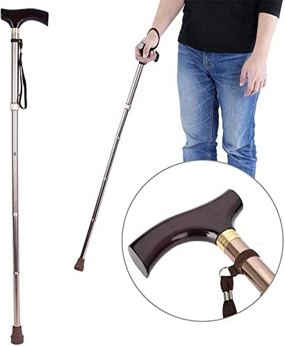 Walking Stick Walkers for Seniors Foldable Walking for Men, Women,Wooden Handle Foldable Elderly Safety Walking Stick Guide Blind Crutch Bronze Folding rollator Walker, Durable Mobility