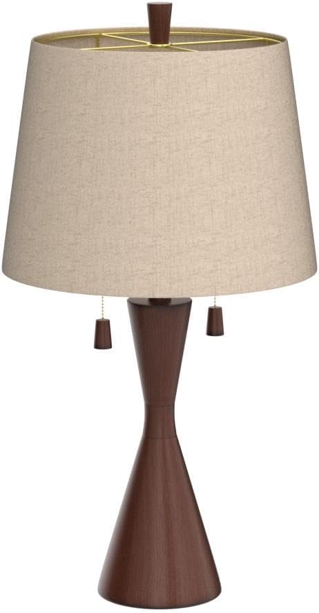 360 Lighting Omar Mid Century Modern Chic Style Table Lamps 28.75' Tall Set of 2 Warm Brown Wood Oatmeal Tapered Drum Shade Decor for Living Room Bedroom House Bedside Nightstand Home