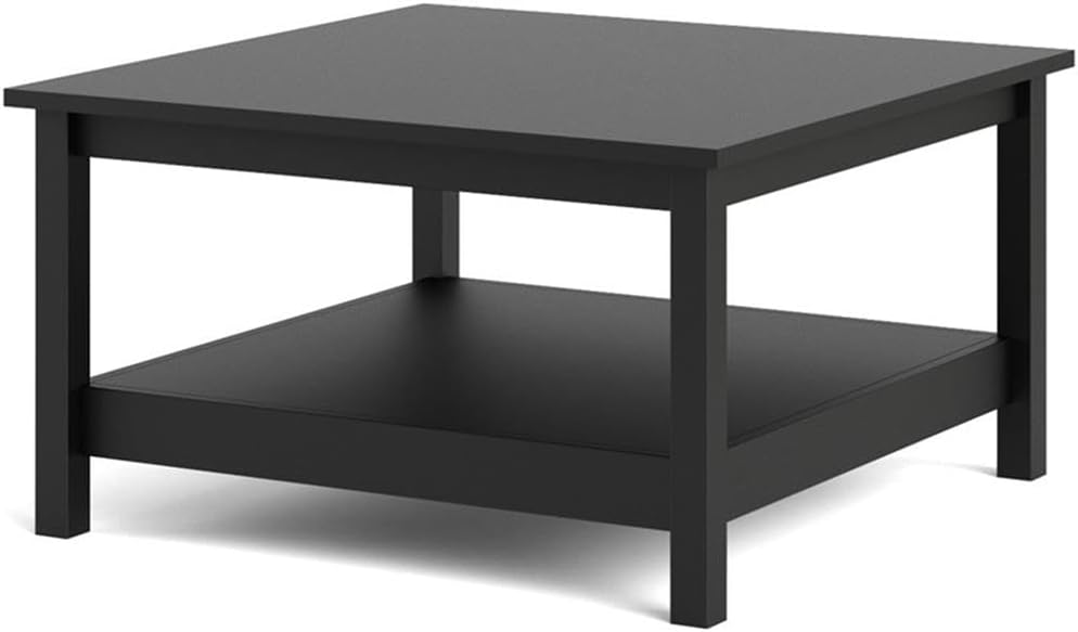Pemberly Row Coffee Table, Black Matte Finish, Engineered Wood, 31.89' W x 31.89' D x 17.72' H, Modern-Traditional Style, Fixed Shelf, Living Room or Office Table for Storage and Display