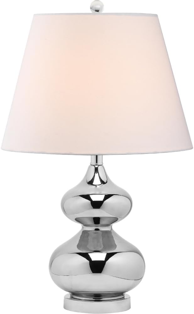 SAFAVIEH Lighting Collection Eva Modern Contemporary Silver Double Gourd Glass 24-inch Bedroom Living Room Home Office Desk Nightstand Table Lamp Set of 2 (LED Bulbs Included)