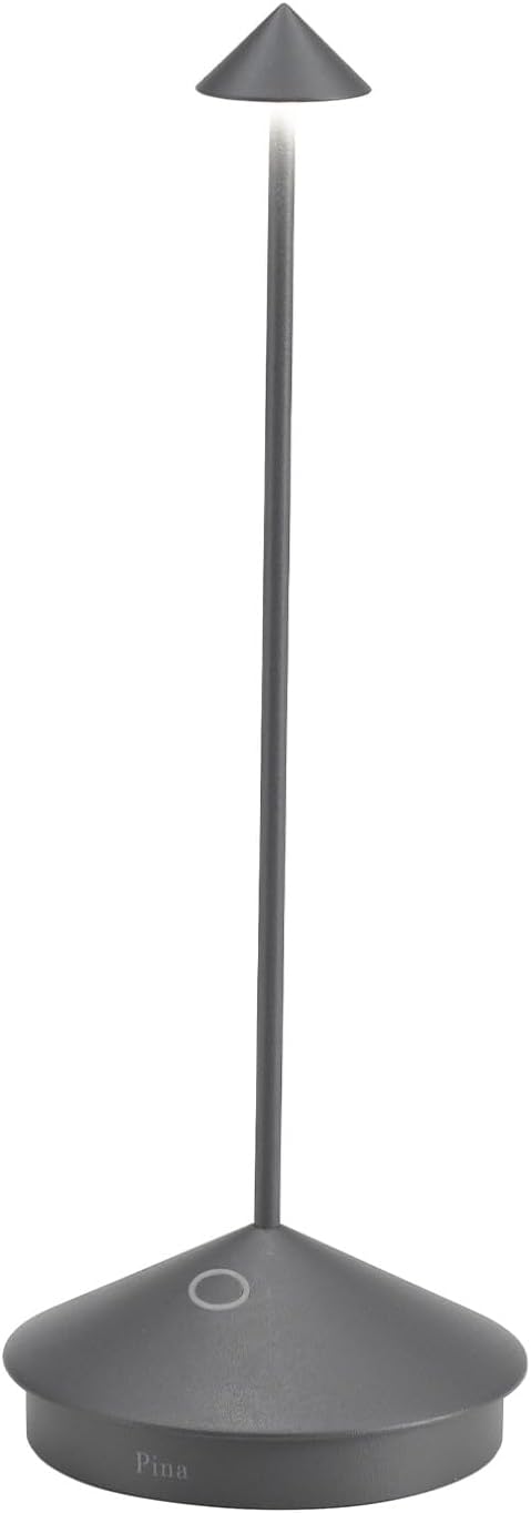 Zafferano, Pina Pro Lamp, Rechargeable Cordless Table Lamp with Touch Controls, Suitable for Indoor and Outdoor, Dimmer, 2200-3000 K, Height 11.4 Inches, Dark Gray Color