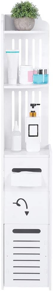 Greensen Small Bathroom Storage Corner Floor Cabinet, White Standing Storage Organizer Side Cabinet Thin Toilet Vanity Cabinet with Doors and Shelf for Paper Holder Shampoo