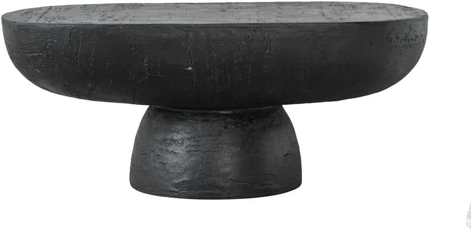 WILLIAMSPACE 36' Oval Coffee Table, Modern Faux Stone Circle Center Table Accent End Side Table for Living Room, Magnesium Oxide, Black