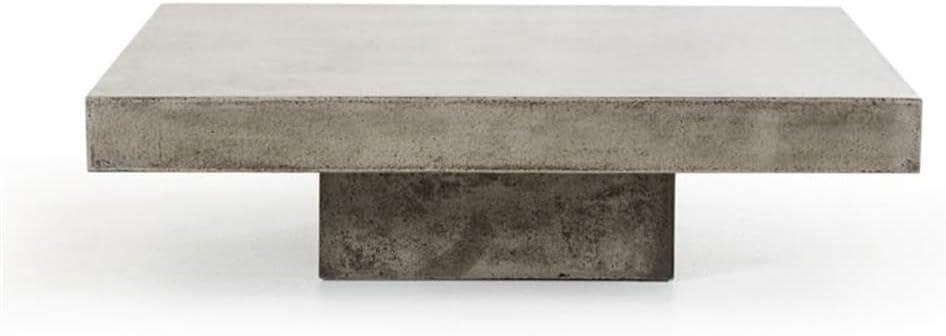 Pemberly Row Square Modern Concrete Coffee Table, 43 x 43 x 12 in, Fiber Reinforced Stone, Dark Gray Acrylic Sealed Finish, Elegant Sturdy Design for Living Room or Outdoor Use