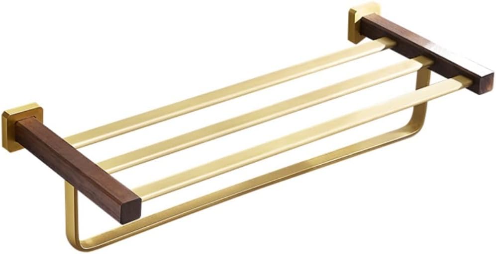 Towel Racks Wall Mounted Towel Rack Rail for Bathroom Bar Metal Wood Brushed Gold Shelf for Bathroom
