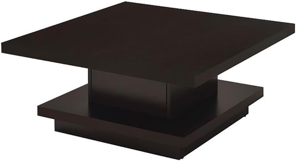 BOWERY HILL Square Pedestal Storage Coffee Table, Cappuccino Finish, 35.5 in x 35.5 in, Contemporary Design, Includes Storage Compartment, Ideal for Living Room