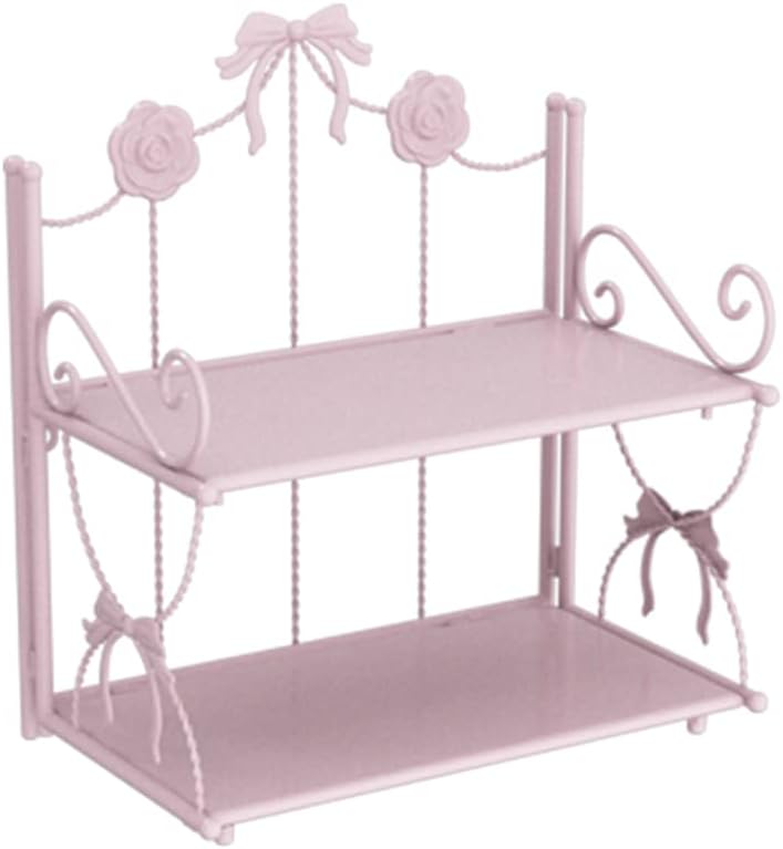 2-Tier Spice Rack Bow Counter Shelf Desktop Storage Organizer,Pink Foldable Shelf Bathroom Counter Organizer for Countertop Kitchen Office Living Room Desktop(Pink, 2-Tier)
