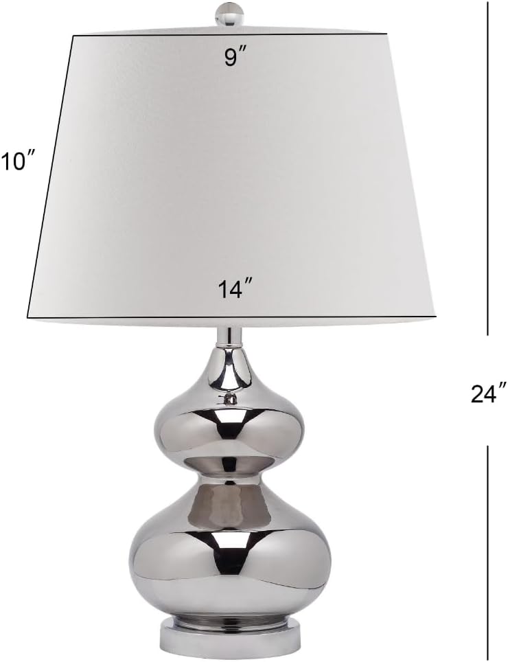 SAFAVIEH Lighting Collection Eva Modern Contemporary Silver Double Gourd Glass 24-inch Bedroom Living Room Home Office Desk Nightstand Table Lamp Set of 2 (LED Bulbs Included)