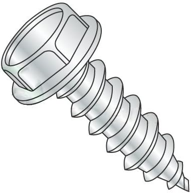 #14 x 1 3/4' Self Tapping Screws - Sheet Metal Screws, Type A, Stainless Steel 18-8, Indented Hex Washer, Slotted Drive, Full Thread (Quantity: 1000 pcs)