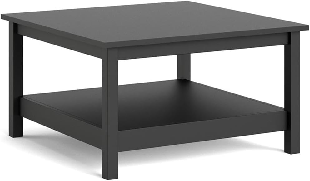 Pemberly Row Coffee Table, Black Matte Finish, Engineered Wood, 31.89' W x 31.89' D x 17.72' H, Modern-Traditional Style, Fixed Shelf, Living Room or Office Table for Storage and Display