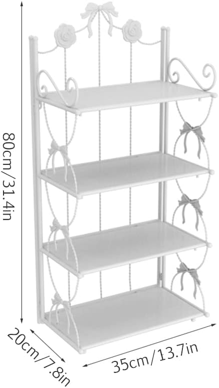 BOOMALTU Cute 4-Tier Folding Metal Shelving Bathroom Shelf,White Shelves White Bookshelf with Bow Decor and Flowers for Storage and Display in Living Room, Bathroom,Kitchen