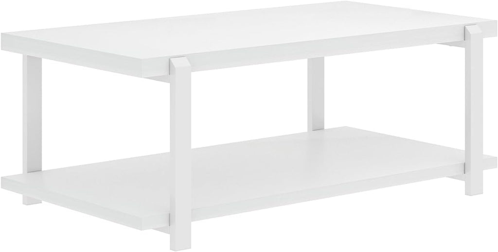 FOLUBAN White Coffee Table, Modern Rustic Wood and Metal Center Table with Storage Shelf, Rectangle Cocktail Tea Table for Living Room, 42 Inch