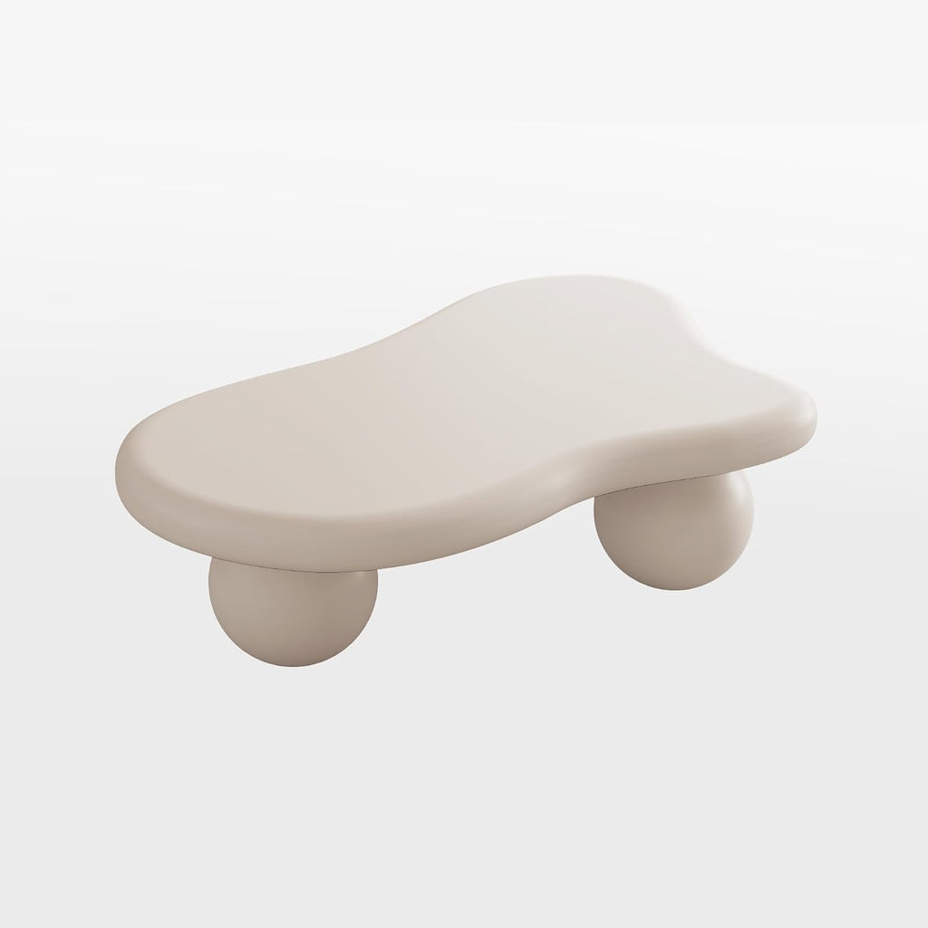 47' Cloud Coffee Table,Modern Cute End Table with Ball Legs,Small Round Edge Tea Table,Irregular Indoor Wood Coffee Table for Living Room, Bedroom, Small Space,Balcony,Patio Cream White