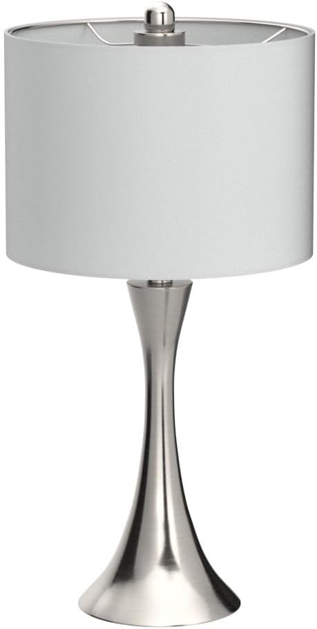 360 Lighting Gerson Modern Table Lamps 24' Tall Set of 2 with Dimmers Brushed Nickel Silver Metal LED White Drum Shade for Bedroom Living Room House Home Bedside Nightstand Office Family