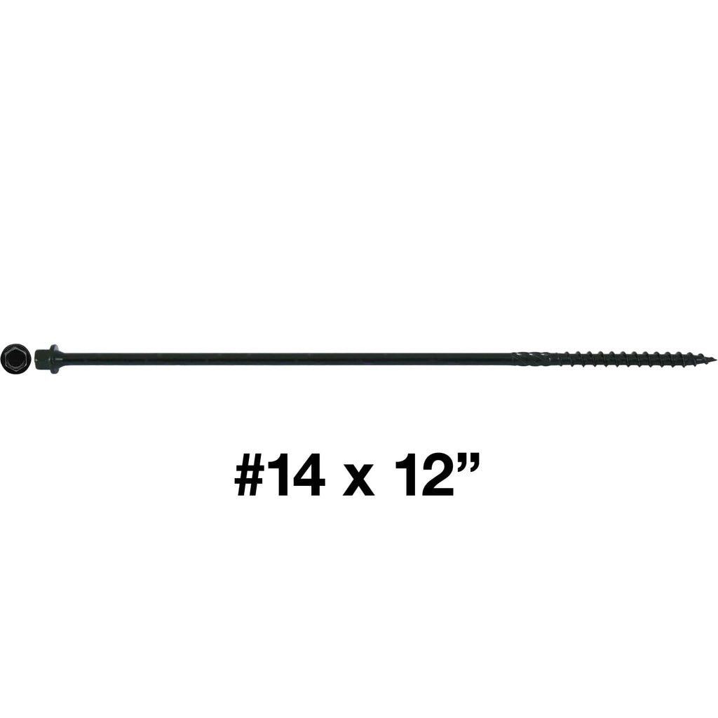 Jake Sales #14 X 12 Heavy Duty Black Timber/Log/Landscaping Wood Screws - Exterior Coated Heavy Duty Screws. 10 x 50 Count Boxes - 200 Screws