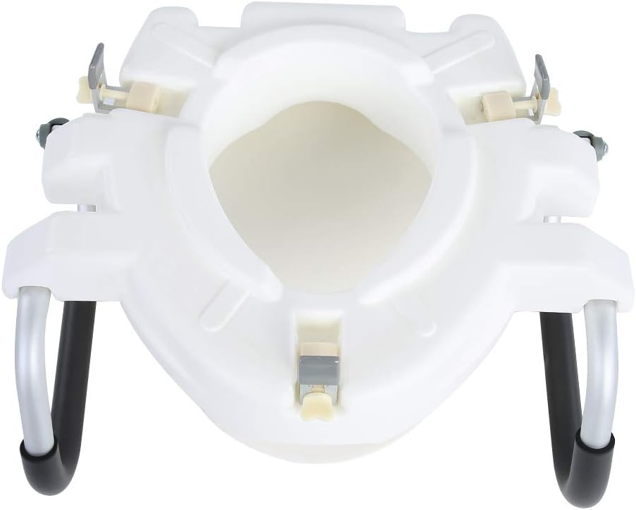 ZJchao 10cm Elevated Raised Toilet with Padded Arms, Soft-Close Lid & Non-Slip Base – White, Fit for Standard Toilets