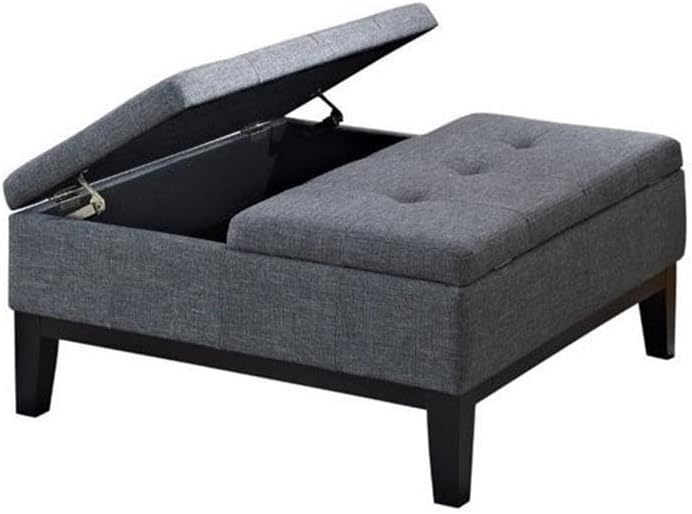 Pemberly Row Contemporary Storage Ottoman with Lift Top, Square Coffee Table for Living Room with Large Storage Space, Dark Gray Button Tufted Upholstered Footrest with Wood Legs