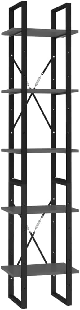Cubicle Rack Standing Shelves Bookcases Organizer 5-Tier Book Cabinet Gray 15.7'x11.8'x68.9' Engineered Wood for Bedroom Living Room Home Office Corner