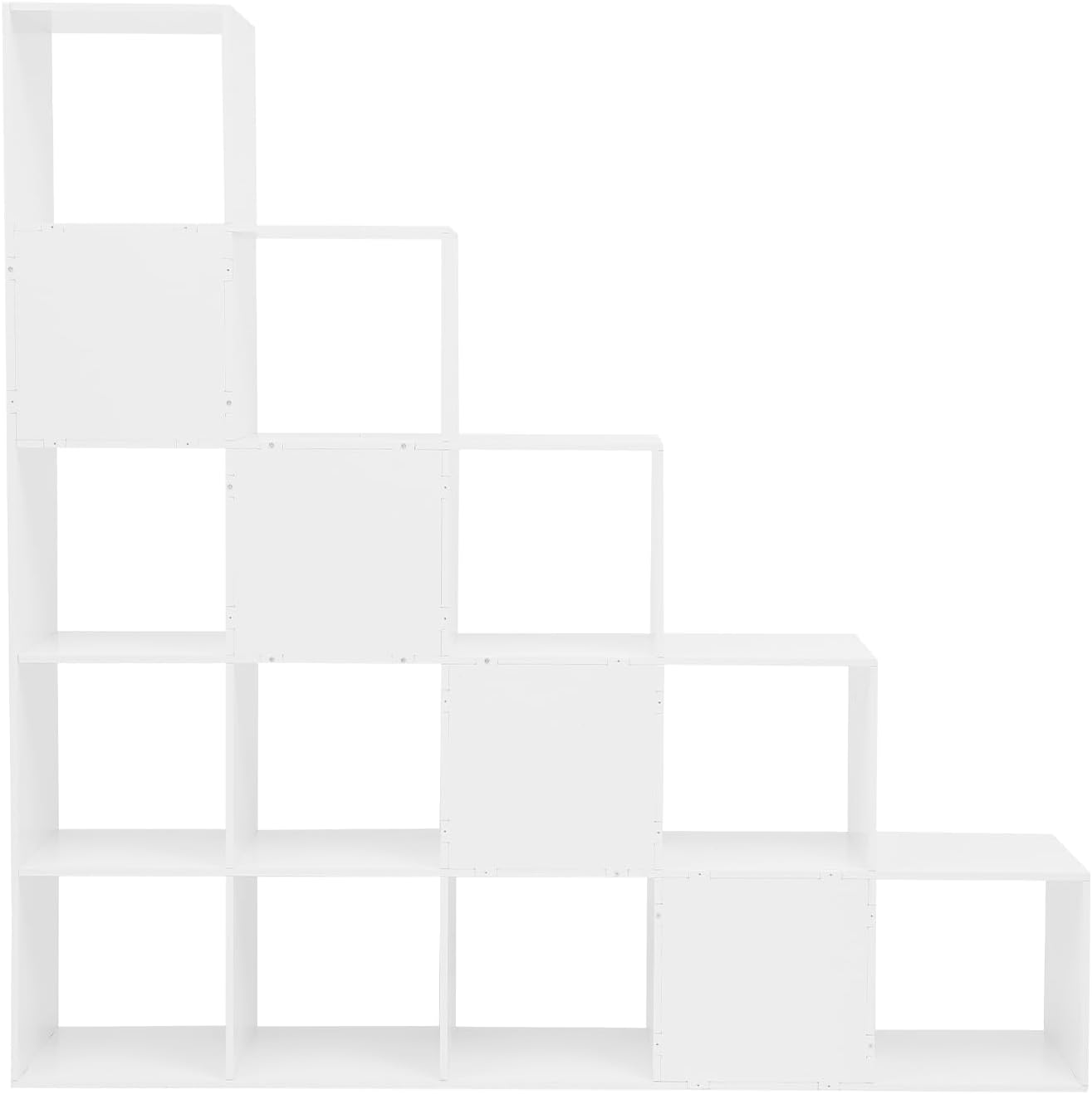 Ladder Cube Storage Bookcase 15-Cube Organizer for Home & Office L-Shaped Corner Shelf Freestanding L-Shaped Stepped Bookcase for Living Room Bedroom (White, 15-Cube)