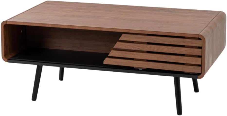 Coffee Table, 40' Modern Coffee Table with Storage and Sliding Door for Living Room, Black and Walnut