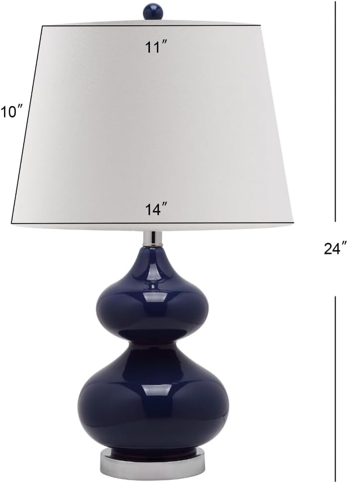 SAFAVIEH Lighting Collection Eva Modern Contemporary Navy Double Gourd Glass 24-inch Bedroom Living Room Home Office Desk Nightstand Table Lamp Set of 2 (LED Bulbs Included)