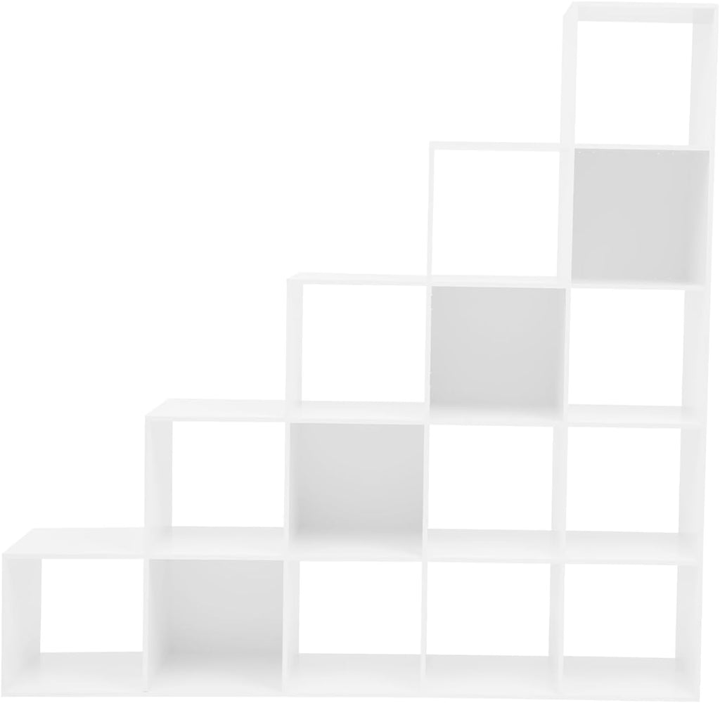 Ladder Cube Storage Bookcase 15-Cube Organizer for Home & Office L-Shaped Corner Shelf Freestanding L-Shaped Stepped Bookcase for Living Room Bedroom (White, 15-Cube)