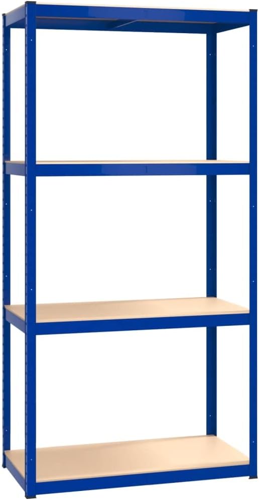 5-Layer Corner Shelf Industrial Racks Organizer for Living Room Garage Storage Racks Suitable for bedrooms, Living Rooms and Offices Silver Steel&Engineered Wood (Blue 4 Pcs)