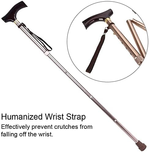 Walking Stick Walkers for Seniors Foldable Walking for Men, Women,Wooden Handle Foldable Elderly Safety Walking Stick Guide Blind Crutch Bronze Folding rollator Walker, Durable Mobility