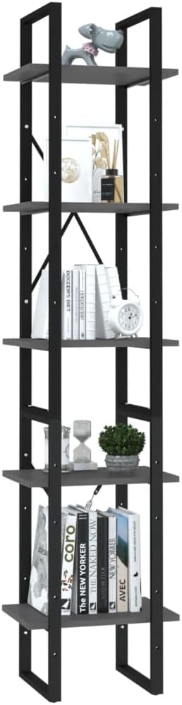 Cubicle Rack Standing Shelves Bookcases Organizer 5-Tier Book Cabinet Gray 15.7'x11.8'x68.9' Engineered Wood for Bedroom Living Room Home Office Corner