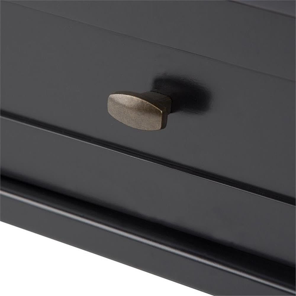 Small End Table for Living Room, Square Bed Side Table for Small Spaces, Narrow Nightstand with Storage Drawer and Shelf, Unique Rustic Telephone Table for Sofa Side, Black Corner Table for Sofa Side