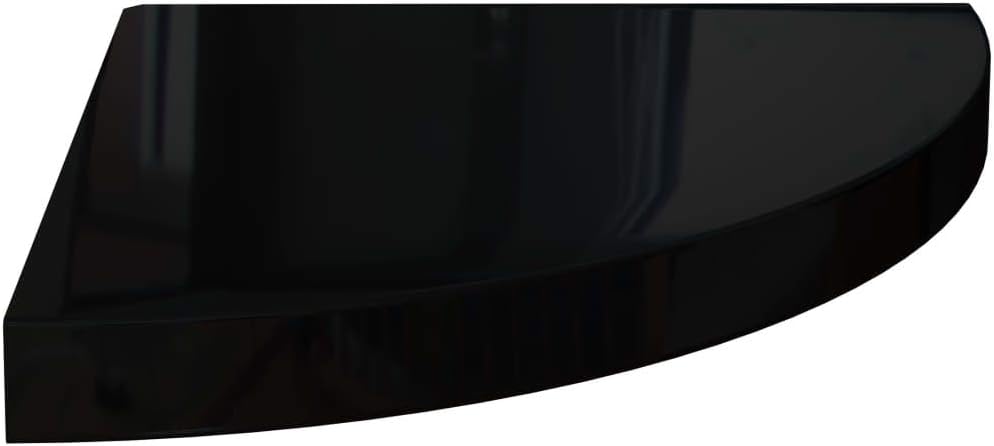 Floating Corner Shelf Set of 4 High Gloss Black 13.8 x 13.8 x 1.5 in Triangular Wall Shelves Honeycomb MDF Modern Display Space-Saving for Living Room Bedroom Office