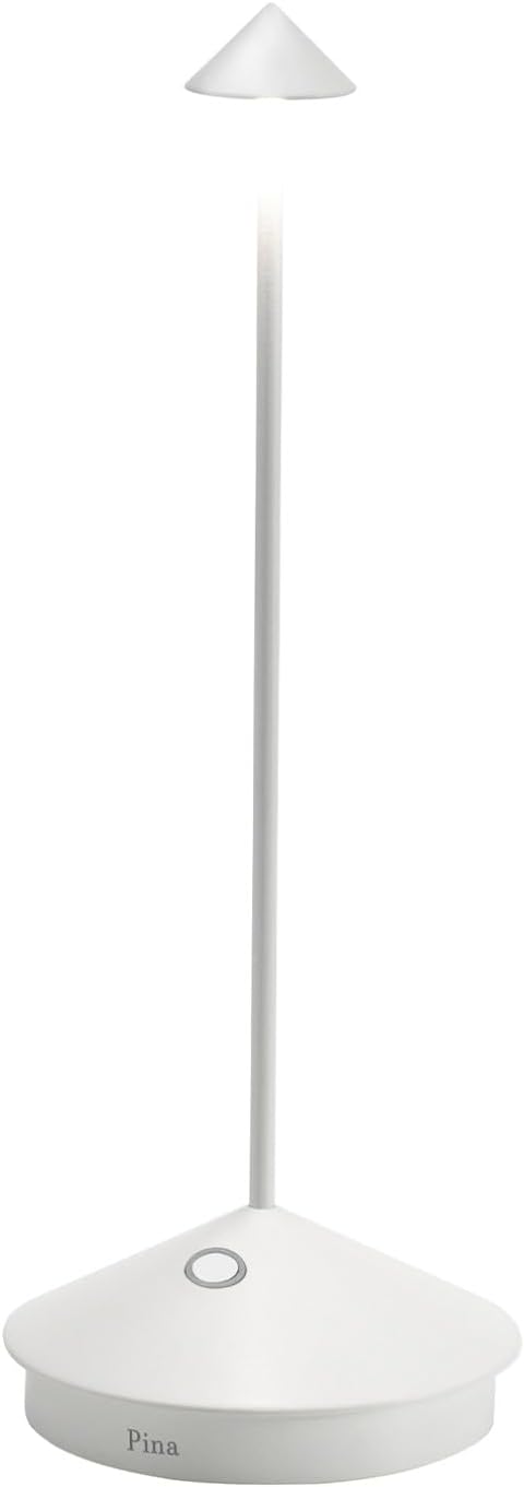 Zafferano, Pina Pro Lamp, Rechargeable Cordless Table Lamp with Touch Controls, Suitable for Indoor and Outdoor, Dimmer, 2200-3000 K, Height 11.4 Inches, White Color