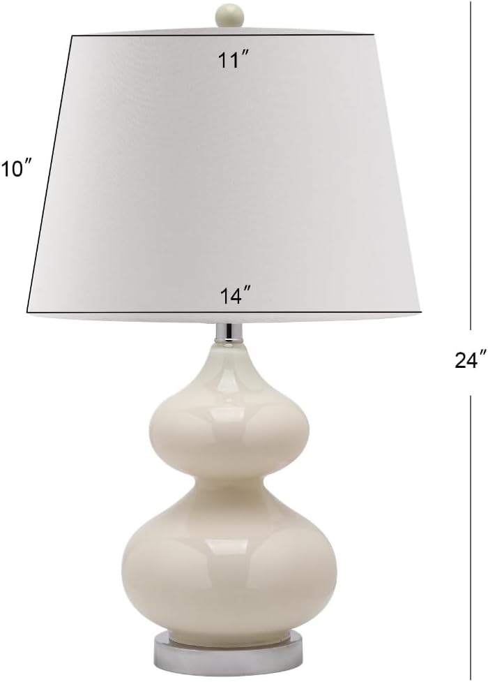 SAFAVIEH Lighting Collection Eva Modern Contemporary Pearl Double Gourd Glass 24-inch Bedroom Living Room Home Office Desk Nightstand Table Lamp Set of 2 (LED Bulbs Included)