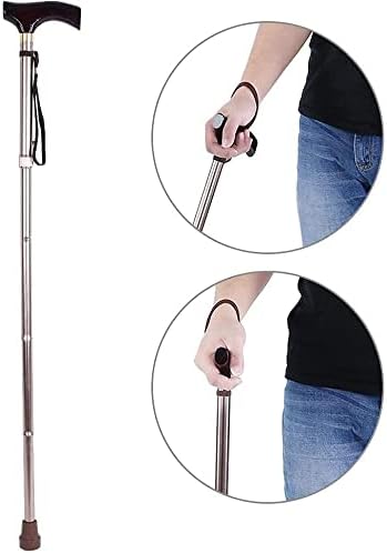 Walking Stick Walkers for Seniors Foldable Walking for Men, Women,Wooden Handle Foldable Elderly Safety Walking Stick Guide Blind Crutch Bronze Folding rollator Walker, Durable Mobility