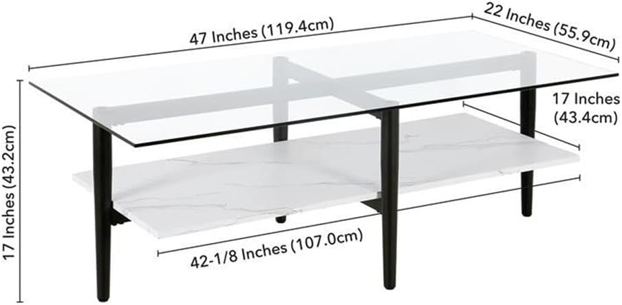 Otto 47'' Wide Rectangular Coffee Table with Faux Marble Shelf in Blackened Bronze/Faux Marble