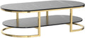 LITFAD Modern Oval Faux Marble Coffee Table with Gold Metal Frame Living Room Table with Shelf Cocktail Table - Shelves Included 18' H x 39.5' L x 19.5' W Black