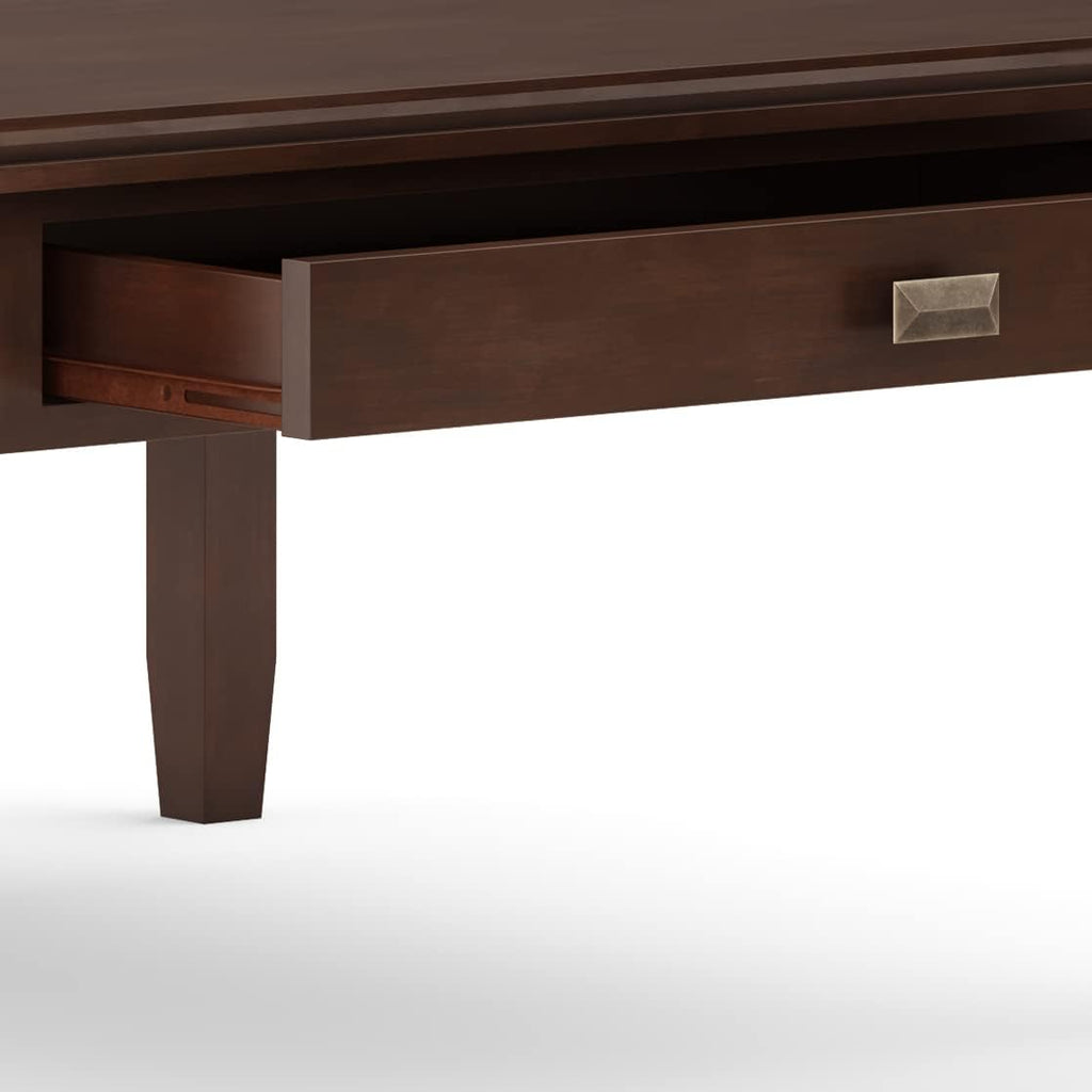 SIMPLIHOME Artisan Square Coffee Table - 36 inch Wide Solid Wood Transitional Cocktail Table in Russet Brown, Classic Living Room Table with Slatted Open Shelf and Contemporary Framed Top Design