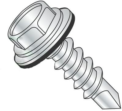 1/4'-14 x 1-1/4' Self Drilling Screws Hex Washer Head Bonded Sealing Washer (Quantity: 1500 pcs) Steel, Zinc Plating, Indented Unslotted Head