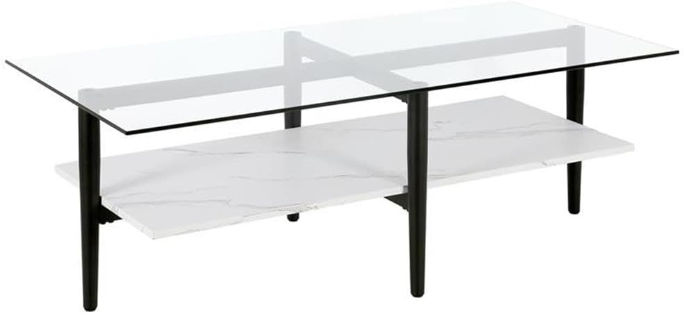 Otto 47'' Wide Rectangular Coffee Table with Faux Marble Shelf in Blackened Bronze/Faux Marble