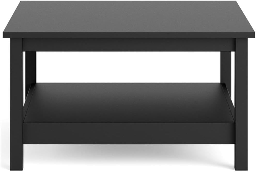 Pemberly Row Coffee Table, Black Matte Finish, Engineered Wood, 31.89' W x 31.89' D x 17.72' H, Modern-Traditional Style, Fixed Shelf, Living Room or Office Table for Storage and Display