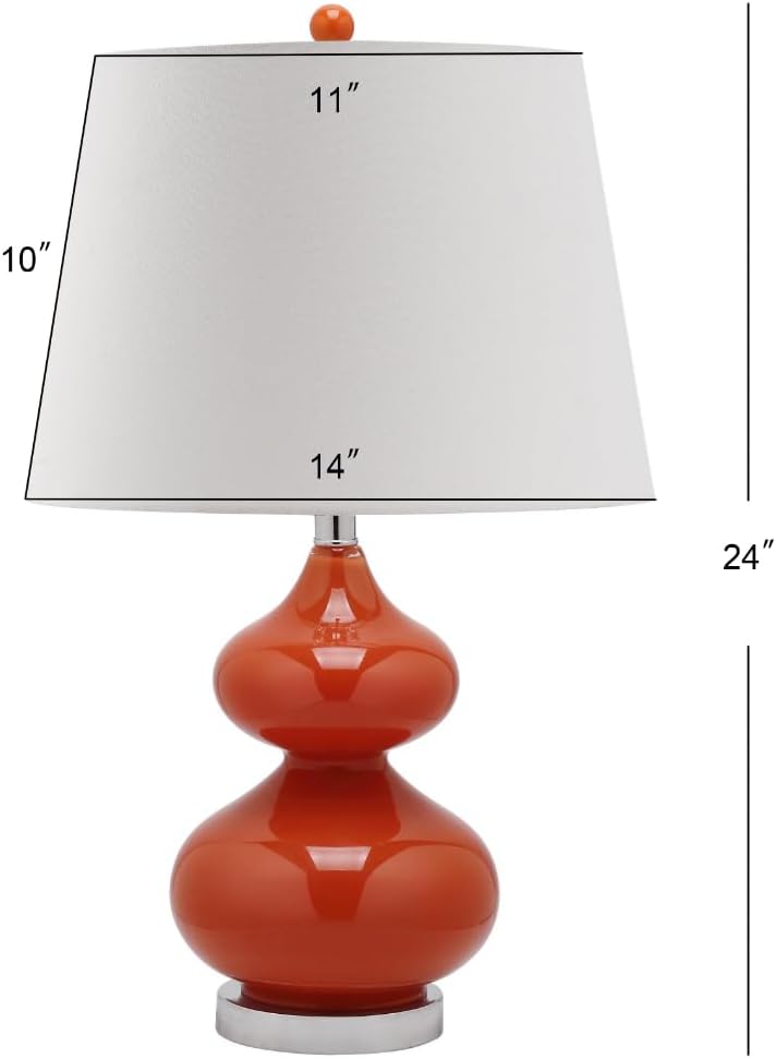 SAFAVIEH Lighting Collection Eva Modern Contemporary Blood Orange Double Gourd Glass 24-inch Bedroom Living Room Home Office Desk Nightstand Table Lamp Set of 2 (LED Bulbs Included)