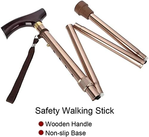 Walking Stick Walkers for Seniors Foldable Walking for Men, Women,Wooden Handle Foldable Elderly Safety Walking Stick Guide Blind Crutch Bronze Folding rollator Walker, Durable Mobility