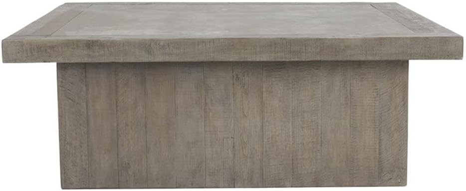 Pemberly Row 50' Square Wood Coffee Table, Antique Gray Finish, Reclaimed Wood Frame with Concrete Laminate Top, Open Shelf Design, Transitional Style Living Room Centerpiece or Storage Table